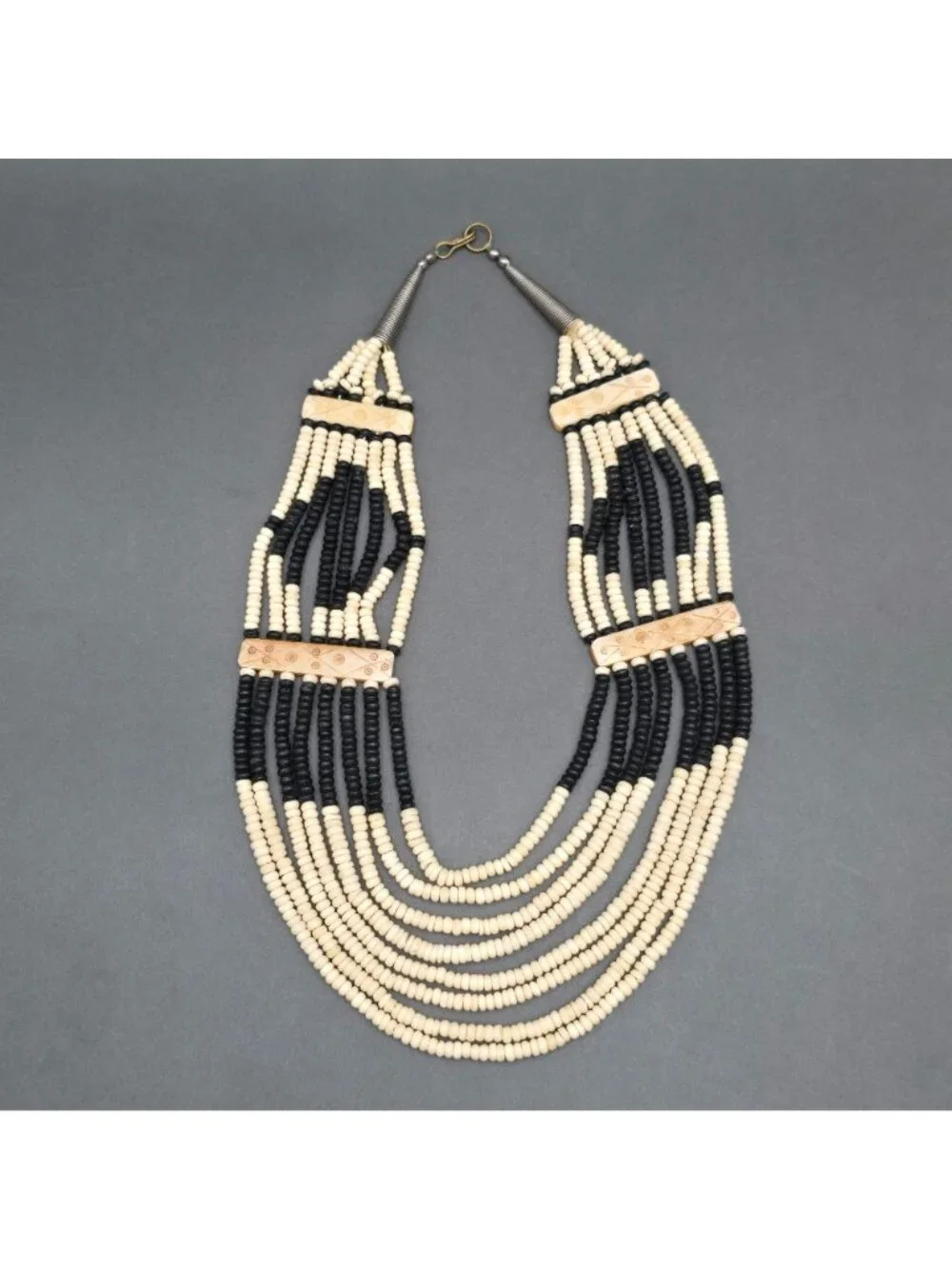 Vintage Naga Tribal Multi Strand Bovine Bone Necklace 19" Hand Carved Ethnic Bib - Picture 10 of 16